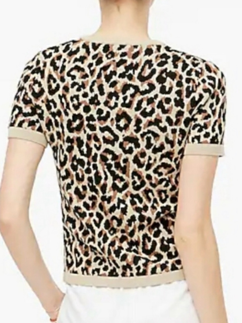 J Crew Leopard Print Short Sleeve Sweater Knit Top Size Medium - Picture 2 of 8